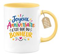 Café-Croissant - Mug Joyeux Anniversaire C'est Que Du Bonheur - Jaune/Céram | Idéal pour célébrer avec joie lors d'un anniversaire.