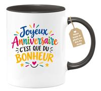 Café-Croissant - Mug Joyeux Anniversaire C'est Que Du Bonheur - Noir/Cérami | Idéal pour célébrer avec joie lors d'un anniversaire.