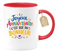 Café-Croissant - Mug Joyeux Anniversaire C'est Que Du Bonheur - Rouge/Céram | Idéal pour célébrer avec joie lors d'un anniversaire.