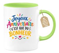 Café-Croissant - Mug Joyeux Anniversaire C'est Que Du Bonheur - Vert/Cérami | Idéal pour célébrer avec joie lors d'un anniversaire.