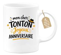 Café-Croissant - Mug Joyeux Anniversaire Mon Cher Tonton - Blanc/Céramique | Mug Joyeux Anniversaire Pour Tonton Chéri, Cadeau Unique
