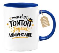 Café-Croissant - Mug Joyeux Anniversaire Mon Cher Tonton - Bleu/Céramique | Mug Joyeux Anniversaire Pour Tonton Chéri, Cadeau Unique