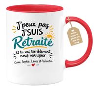 Café-Croissant - Mug J'peux Pas J'suis Retraité Et Tu Vas Nous Manquer - Ro | Mug humoristique pour retraité avec message personnalisé