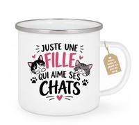 Café-Croissant - Mug Juste Une Fille Qui Aime Ses Chats - Blanc/Emaille | Pour les passionnées de chats, parfait pour toutes occasions