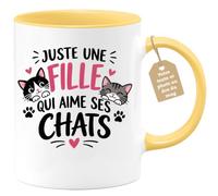 Café-Croissant - Mug Juste Une Fille Qui Aime Ses Chats - Jaune/Céramique | Pour les passionnées de chats, parfait pour toutes occasions