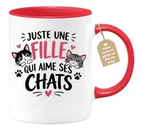 Café-Croissant - Mug Juste Une Fille Qui Aime Ses Chats - Rouge/Céramique | Pour les passionnées de chats, parfait pour toutes occasions