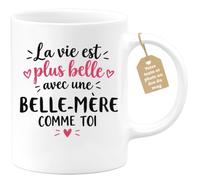 Café-Croissant - Mug La Vie Est Plus Belle Avec Une Belle Mère Comme Toi - | Mug message pour une femme spéciale - cadeau unique Belle-mère