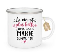 Café-Croissant - Mug La Vie Est Plus Belle Avec Une Marie Comme Toi - Blanc | Mug original avec message inspirant pour une amie spéciale Marie