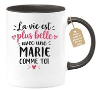 Café-Croissant - Mug La Vie Est Plus Belle Avec Une Marie Comme Toi - Noir/ | Mug original avec message inspirant pour une amie spéciale Marie
