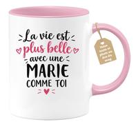 Café-Croissant - Mug La Vie Est Plus Belle Avec Une Marie Comme Toi - Rose/ | Mug original avec message inspirant pour une amie spéciale Marie