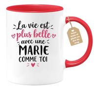 Café-Croissant - Mug La Vie Est Plus Belle Avec Une Marie Comme Toi - Rouge | Mug original avec message inspirant pour une amie spéciale Marie
