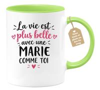 Café-Croissant - Mug La Vie Est Plus Belle Avec Une Marie Comme Toi - Vert/ | Mug original avec message inspirant pour une amie spéciale Marie