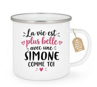 Café-Croissant - Mug La Vie Est Plus Belle Avec Une Simone Comme Toi - Blan | Mug original avec message inspirant pour une amie spéciale Simone