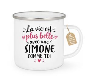 Café-Croissant - Mug La Vie Est Plus Belle Avec Une Simone Comme Toi - Blan | Mug original avec message inspirant pour une amie spéciale Simone