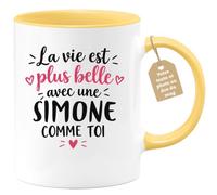 Café-Croissant - Mug La Vie Est Plus Belle Avec Une Simone Comme Toi - Jaun | Mug original avec message inspirant pour une amie spéciale Simone