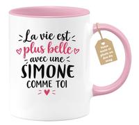 Café-Croissant - Mug La Vie Est Plus Belle Avec Une Simone Comme Toi - Rose | Mug original avec message inspirant pour une amie spéciale Simone