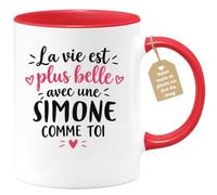 Café-Croissant - Mug La Vie Est Plus Belle Avec Une Simone Comme Toi - Roug | Mug original avec message inspirant pour une amie spéciale Simone