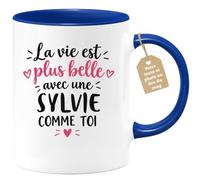Café-Croissant - Mug La Vie Est Plus Belle Avec Une Sylvie Comme Toi - Bleu | Mug original avec message inspirant pour une amie spéciale Sylvie