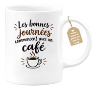 Café-Croissant - Mug Les Bonnes Journées Commencent Avec Un Café - Blanc/Cé | Mug en céramique pour les amateurs de café matinal