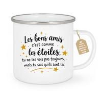 Café-Croissant - Mug Les Bons Amis C'est Comme Les Étoiles - Blanc/Emaille | Mug avec citation inspirante sur l'amitié