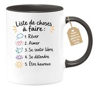 Café-Croissant - Mug Liste De Choses À Faire Mug Inspirant - Noir/Céramique | Liste inspirante pour un quotidien positif et paisible