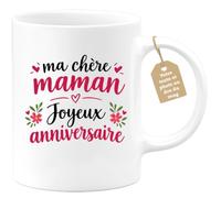 Café-Croissant - Mug Ma Chère Maman Joyeux Anniversaire - Blanc/Céramique | Mug en céramique avec message d'anniversaire pour maman