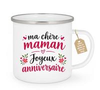 Café-Croissant - Mug Ma Chère Maman Joyeux Anniversaire - Blanc/Emaille | Mug en céramique avec message d'anniversaire pour maman