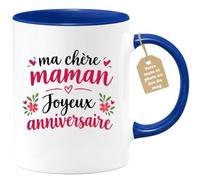 Café-Croissant - Mug Ma Chère Maman Joyeux Anniversaire - Bleu/Céramique | Mug en céramique avec message d'anniversaire pour maman
