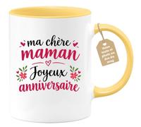 Café-Croissant - Mug Ma Chère Maman Joyeux Anniversaire - Jaune/Céramique | Mug en céramique avec message d'anniversaire pour maman
