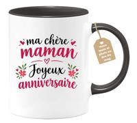 Café-Croissant - Mug Ma Chère Maman Joyeux Anniversaire - Noir/Céramique | Mug en céramique avec message d'anniversaire pour maman