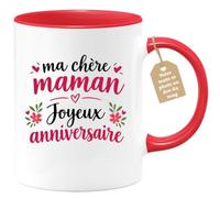 Café-Croissant - Mug Ma Chère Maman Joyeux Anniversaire - Rouge/Céramique | Mug en céramique avec message d'anniversaire pour maman