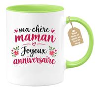 Café-Croissant - Mug Ma Chère Maman Joyeux Anniversaire - Vert/Céramique | Mug en céramique avec message d'anniversaire pour maman