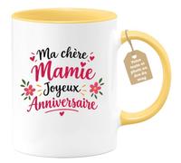 Café-Croissant - Mug Ma Chère Mamie Joyeux Anniversaire - Jaune/Céramique | Mug cadeau pour célébrer l'anniversaire de votre mamie