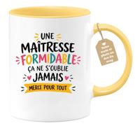 Café-Croissant - Mug Maîtresse Formidable Ça Ne S'oublie Jamais - Jaune/Cér | Remerciement spécial pour une maîtresse inoubliable