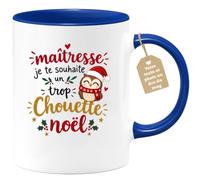 Café-Croissant - Mug Maîtresse Je Te Souhaite Un Trop Chouette Noël - Bleu/ | Parfait pour souhaiter un Noël chouette à votre maîtresse