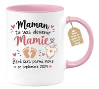 Café-Croissant - Mug Maman Tu Vas Devenir Mamie En Septembre 2024 - Rose/Cé | Annonce grossesse amusante pour futures mamies, septembre 2024