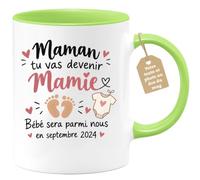 Café-Croissant - Mug Maman Tu Vas Devenir Mamie En Septembre 2024 - Vert/Cé | Annonce grossesse amusante pour futures mamies, septembre 2024