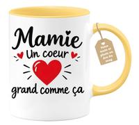 Café-Croissant - Mug Mamie Un Coeur Grand Comme Ça - Jaune/Céramique | Mug en céramique avec design émouvant pour mamie