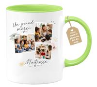 Café-Croissant - Mug Merci Maîtresse Avec Photos Émouvantes - Vert/Céramiqu | Idée Cadeau Pour Maîtresse Avec Photos Émouvantes