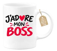 Café-Croissant - Mug Message Humour: J'adore Mon Boss - Blanc/Céramique | Mug humoristique pour ceux qui adorent leur patron.
