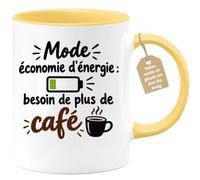 Café-Croissant - Mug Mode Économie D'énergie Besoin De Plus De Café - Jaune | Design humoristique pour les amateurs de café en manque d'énergie