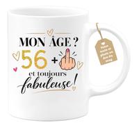 Café-Croissant - Mug Mon Âge ? 56+1 ! Cadeau Anniversaire 57 Ans - Blanc/Cé | Mug humoristique anniversaire pour femme, cadeau drôle 57 ans