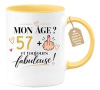 Café-Croissant - Mug Mon Âge ? 57+1 ! Cadeau Anniversaire 58 Ans - Jaune/Cé | Mug humoristique anniversaire pour femme, cadeau drôle 58 ans
