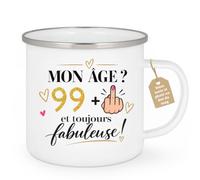 Café-Croissant - Mug Mon Âge ? 99+1 ! Cadeau Anniversaire 100 Ans - Blanc/E | Mug humoristique anniversaire pour femme, cadeau drôle 100 ans