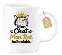 Café-Croissant - Mug Mon Chat Mon Roi Indiscutable - Blanc/Céramique | Mug avec message "Mon Chat Mon Roi indiscutable"