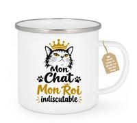 Café-Croissant - Mug Mon Chat Mon Roi Indiscutable - Blanc/Emaille | Mug avec message "Mon Chat Mon Roi indiscutable"