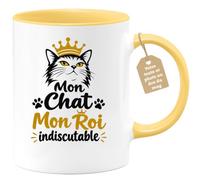 Café-Croissant - Mug Mon Chat Mon Roi Indiscutable - Jaune/Céramique | Mug avec message "Mon Chat Mon Roi indiscutable"