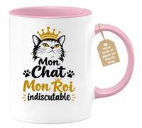 Café-Croissant - Mug Mon Chat Mon Roi Indiscutable - Rose/Céramique | Mug avec message "Mon Chat Mon Roi indiscutable"