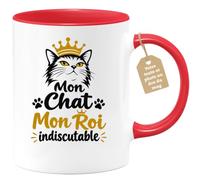 Café-Croissant - Mug Mon Chat Mon Roi Indiscutable - Rouge/Céramique | Mug avec message "Mon Chat Mon Roi indiscutable"