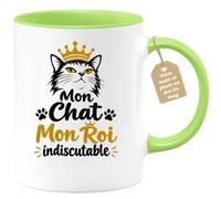 Café-Croissant - Mug Mon Chat Mon Roi Indiscutable - Vert/Céramique | Mug avec message "Mon Chat Mon Roi indiscutable"